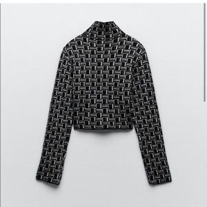 Zara geometric black and white turtleneck sweater
